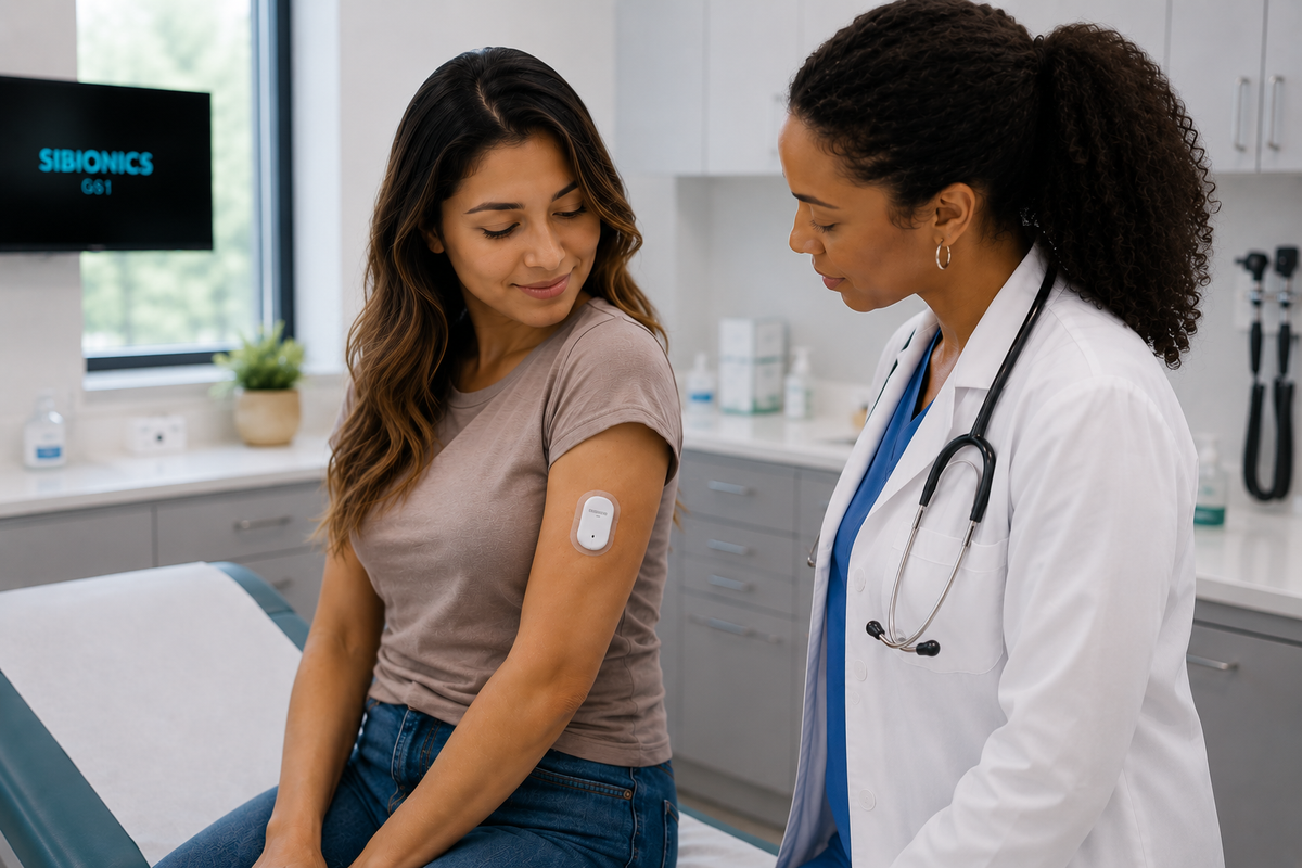 Colaboradora con sensor MCG en consulta médica